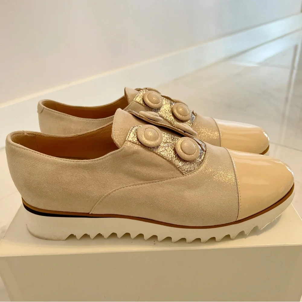 ITALIAN Sparkly Beige Silver Leather
Suede Hardwear Shoe Size 39 - Picture 9 of 16